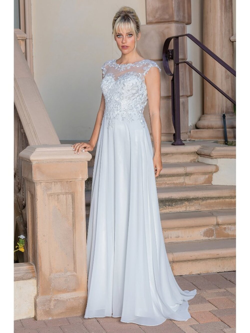 NEW OFF WHITE Lace Illusion Neckline Wedding Dress Floor Length 0251